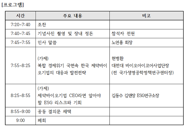 [행사]제약바이오협회, 7월5일 '2023 CEO 조찬 포럼' 개최 