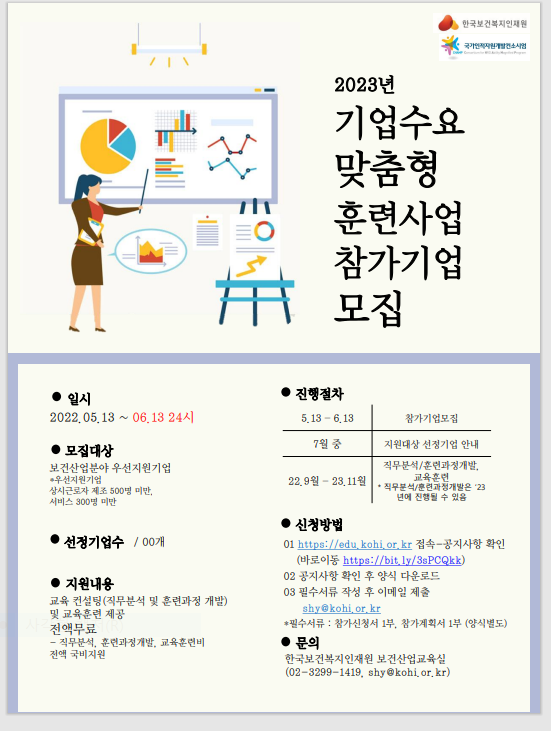 [모집]한국보건복지인재원, 2023년 기업수요맞춤형 훈련사업 참여기업 모집 안내