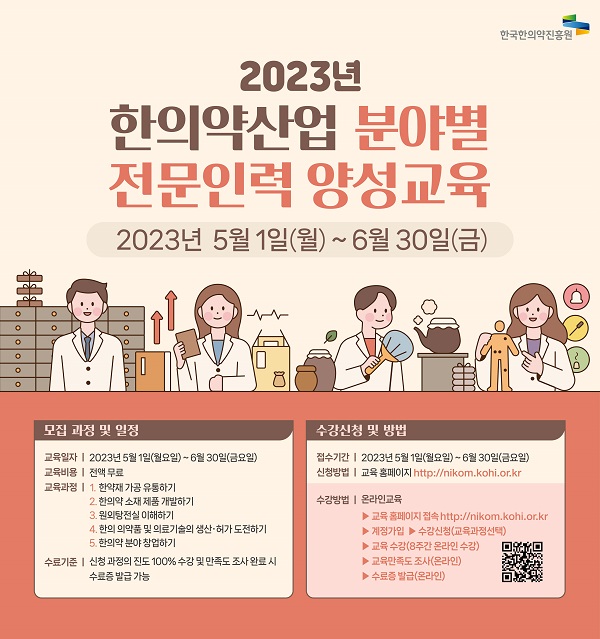 한국한의약진흥원,‘한의약 산업 분야별 전문인력 양성교육’실시